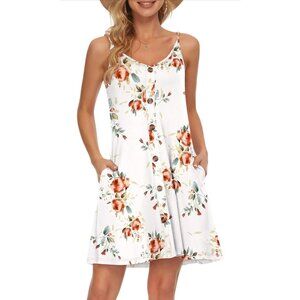🍒 2/$20 White Floral Adjustable Spaghetti Strap Summer Dress with Pockets Sz S